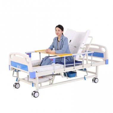 High Quality Low Cost Family Manual Adjustable Multi-Function Half Bending Nursing Hospital Bed for Bedridden Patient Home Case with Toilet Potty Hole