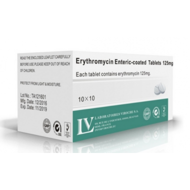 Erythromycin Enteric-Coated Tablets, Potent Antibiotic, 125mg