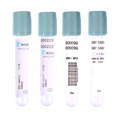 grey top glucose blood collection tube with EDTA and sodium fluoride