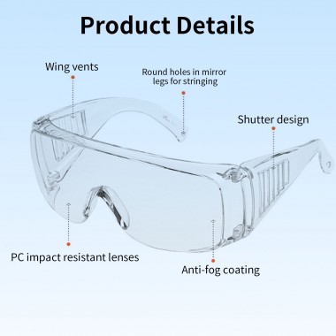 Medical Grade Anti-fog Splash-proof CE Eye Protection for Hospital Laboratory Construction Safety Goggles