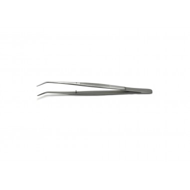 Micro Tweezers, 15cm, Angled, Serrated, German