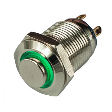 HONGJU 16MM Momentary Green LED Illuminated Stainless Steel Metal Push Button